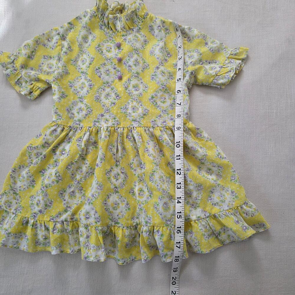 Vintage Floral Yellow High Neck Dress 2t - Picture 3 of 5